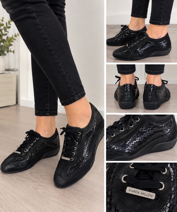 Sneakers noires Karen Millen ornées de sequins brillants🖤🖤
