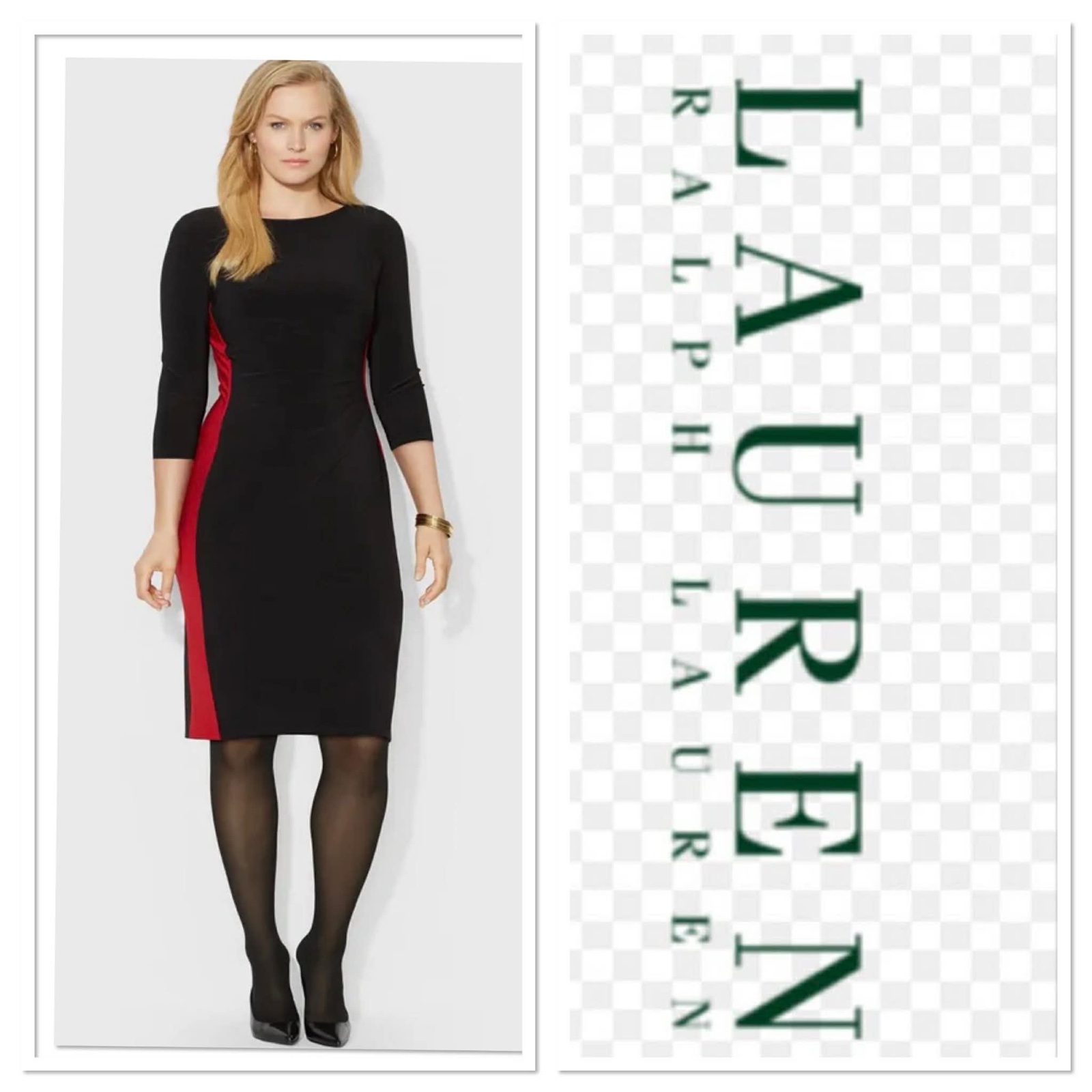 Robe lauren Ralph Lauren manche 3/4 et d'empiècements latéraux contrastés rouge 