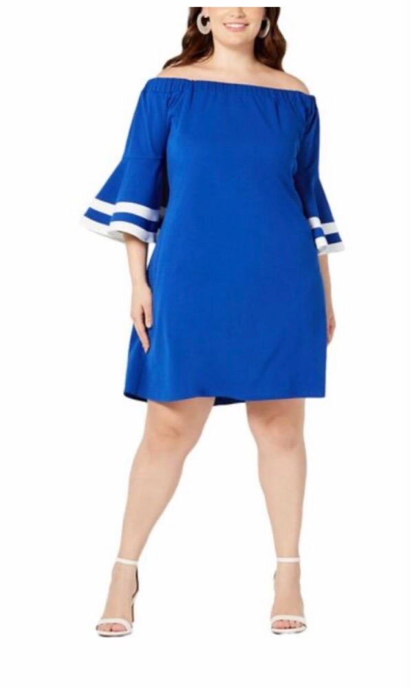 Robe fourreau bleue a epaules dénudées 💙💙