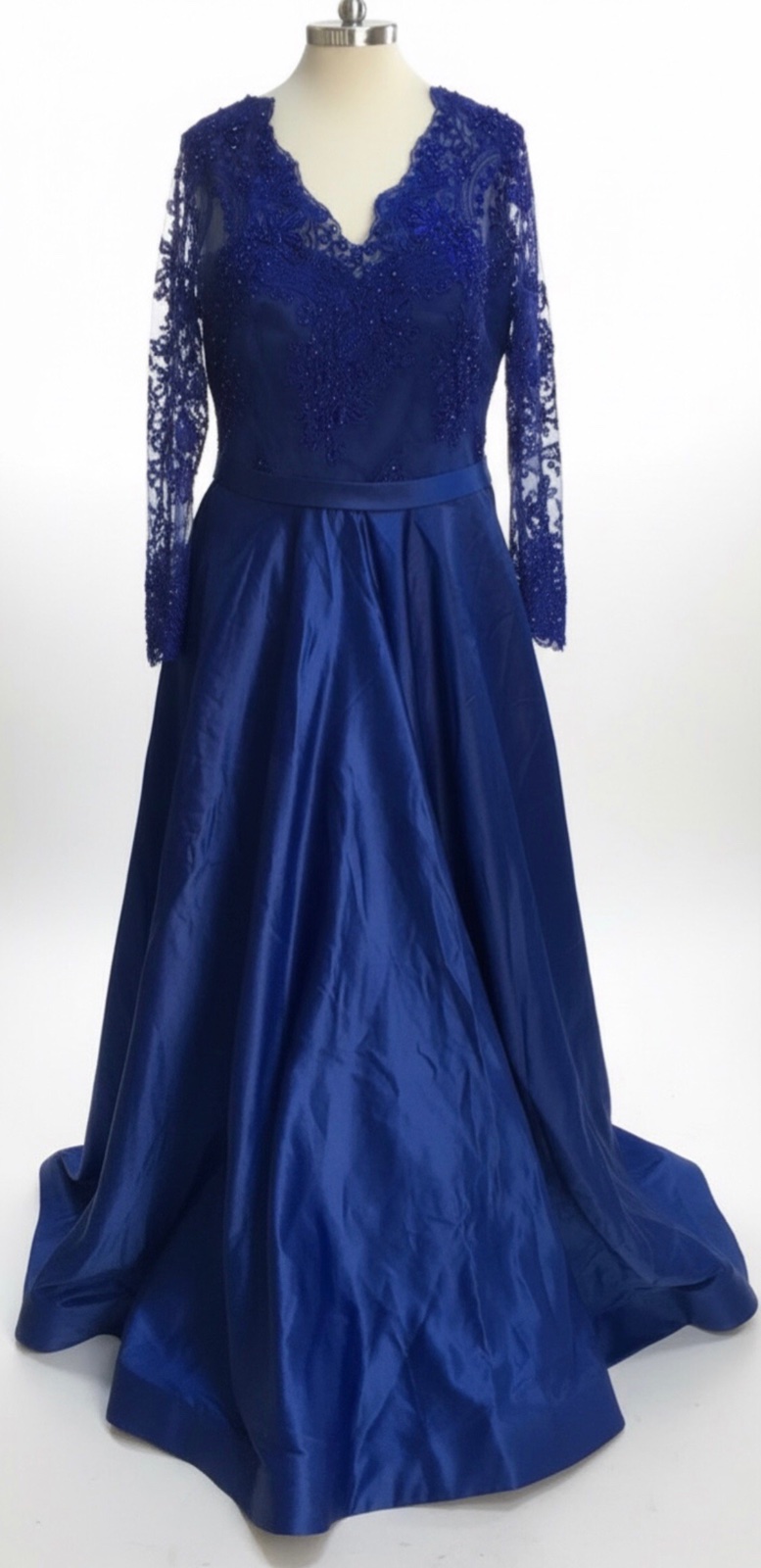 Robe soirée guipure et satin de lux  en bleu roi tres jolie tres jolie neuve 