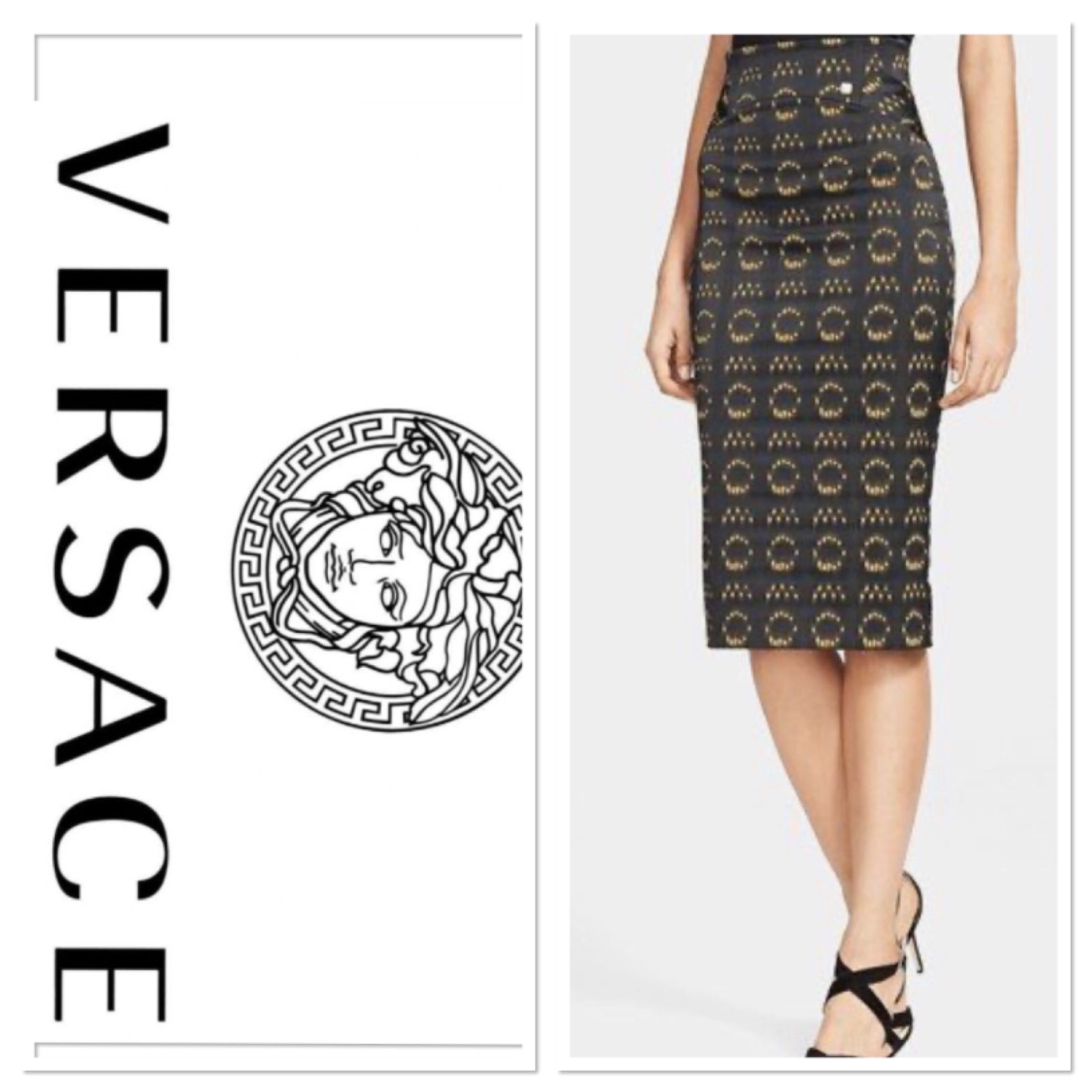 Magnifique jupe crayon Versace Collection, idéale pour une allure chic et sophistiquée. Cette pièce de designer allie l'élégance intemporelle de la coupe crayon à un motif graphique audacieux typique de la maison Versace