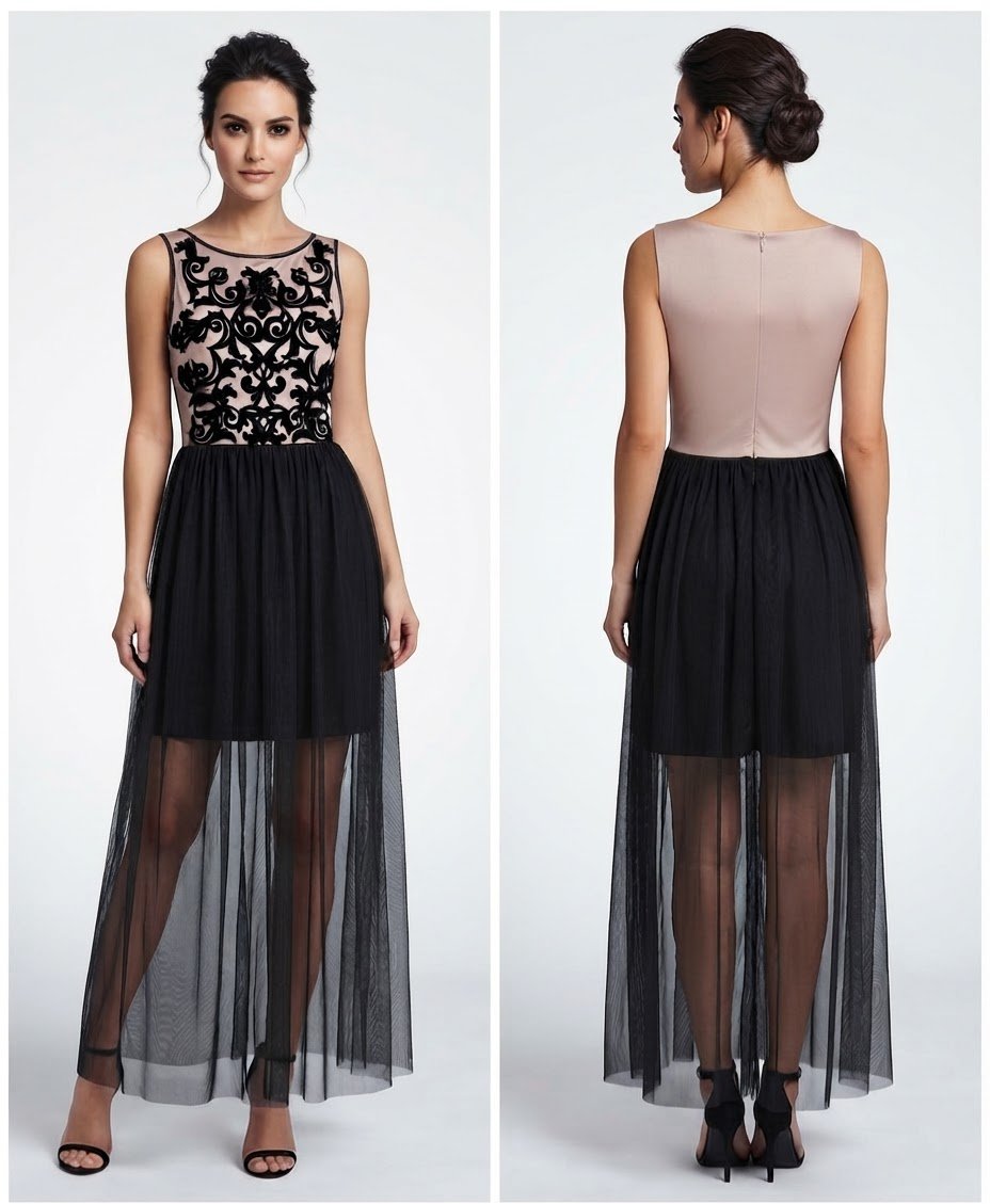 Robe de Soirée Élégante - Corsage Velours Noir et Jupe Tulle