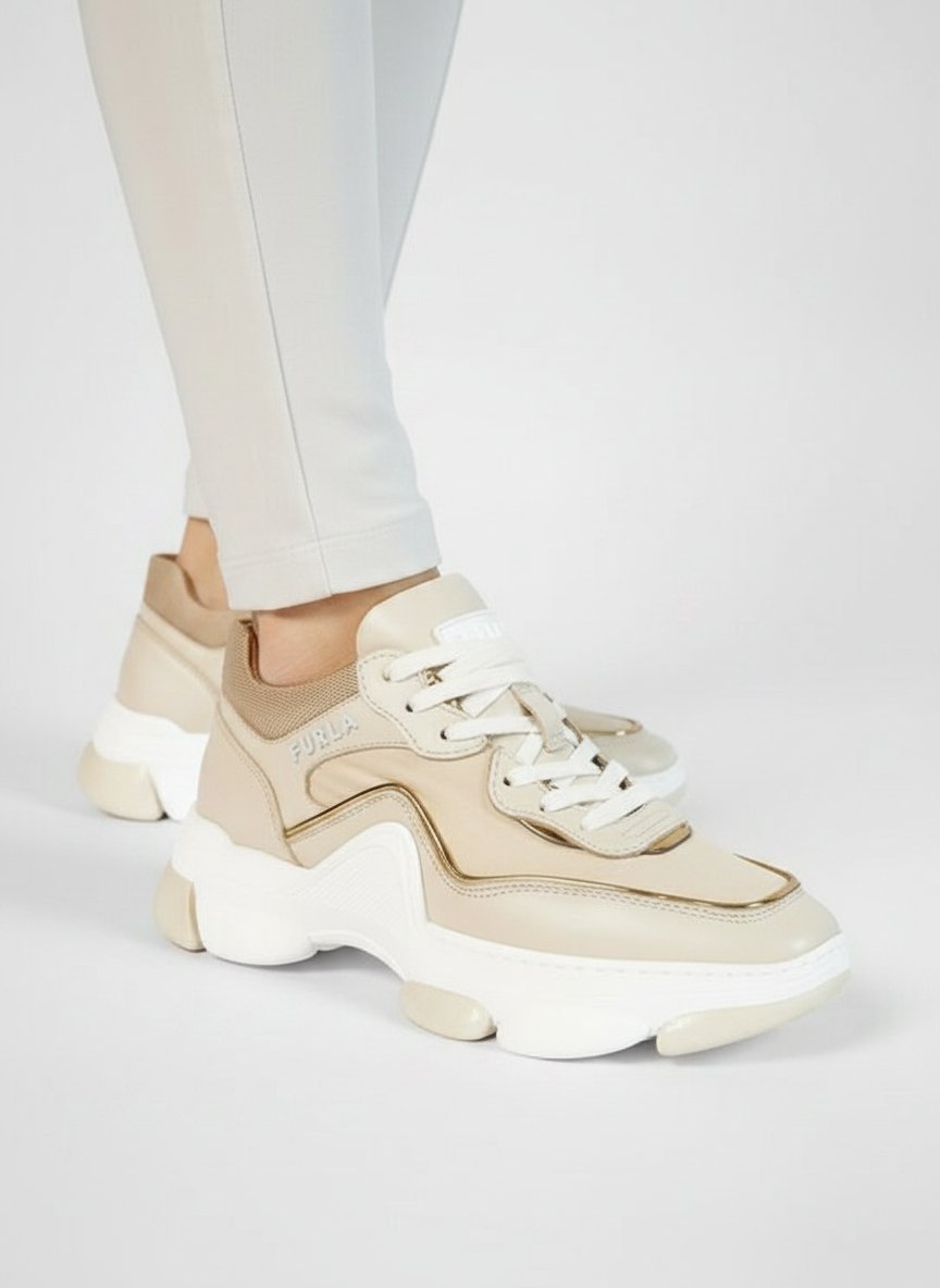 Furla Wonderlace-Up Sneaker Pergamena+Sand H+Color Oro Light 30 Taille État Mar
