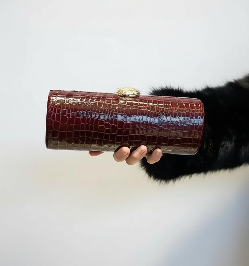 Sac baguette crocodile rouge bordeaux 