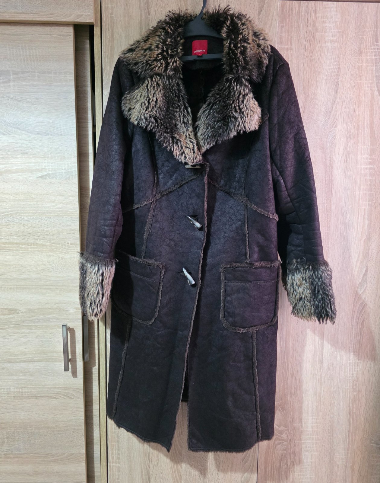 ✨️✨️Vente flash✨️✨️🐻Manteau marron foncé dafdouuuf 🐻suéde leather /fausse fourrure 🛍🌸💖