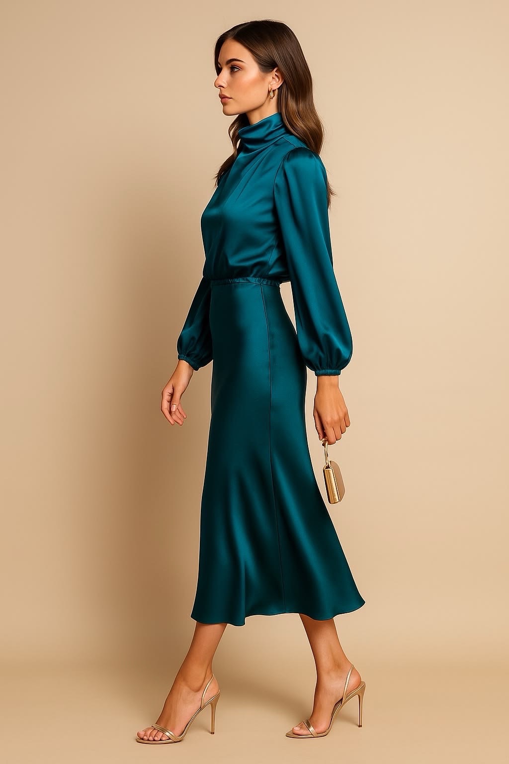 Robe midi élégante en satin bleu pétrole ✨