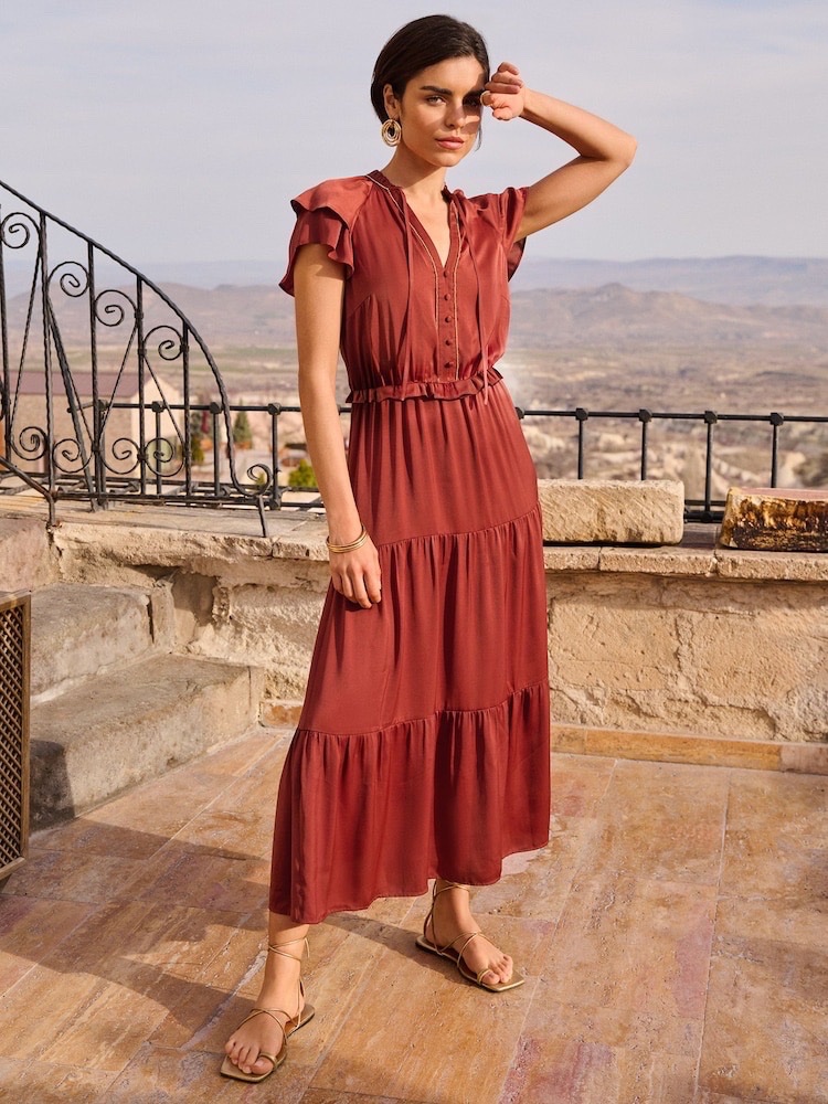 Robe longue fluide terracotta élégante