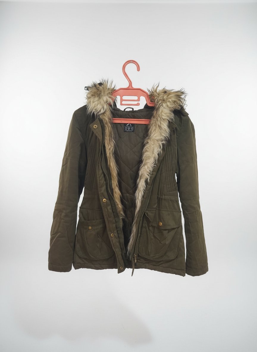 Manteau vert avec fourrure 