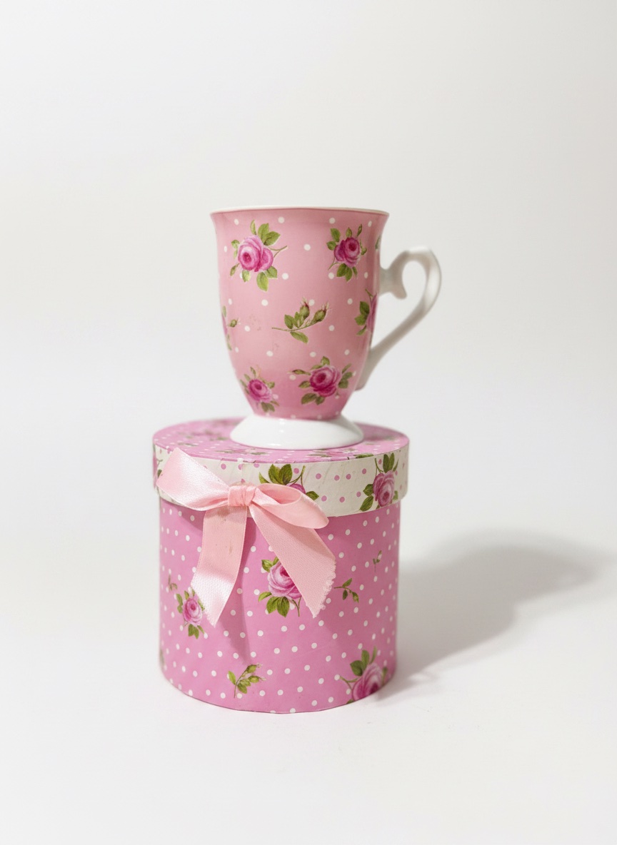 Mug fleurie avec box rose