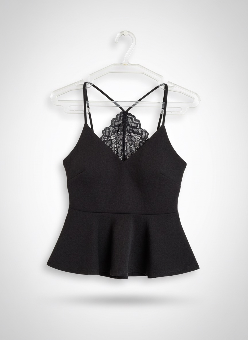 Top péplum noir à fines bretelles Revamped