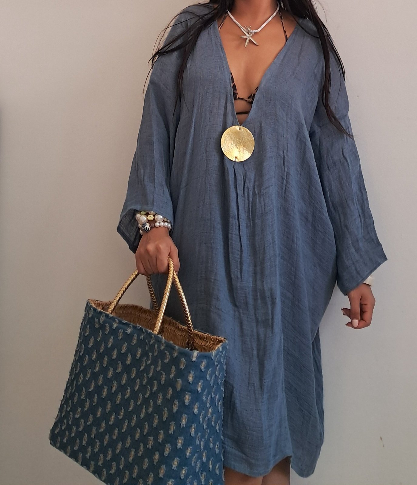 Robe denim en lin avec couffin 