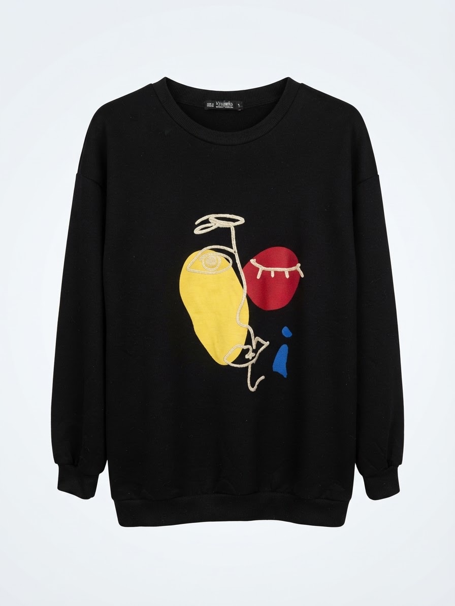 Sweat noir Kastelo – Motif artistique coloré