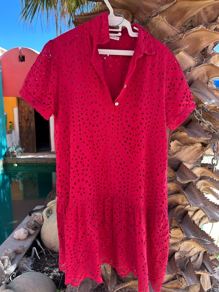 Jolie robe broderie anglaise très élégante 100 % coton, rose, fuchsia
