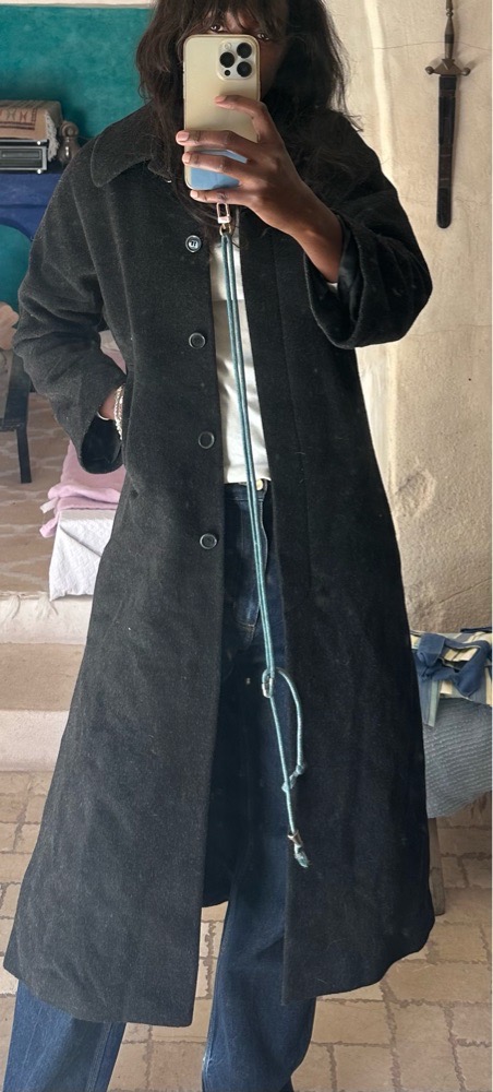 Manteau gris long 70 % de laine