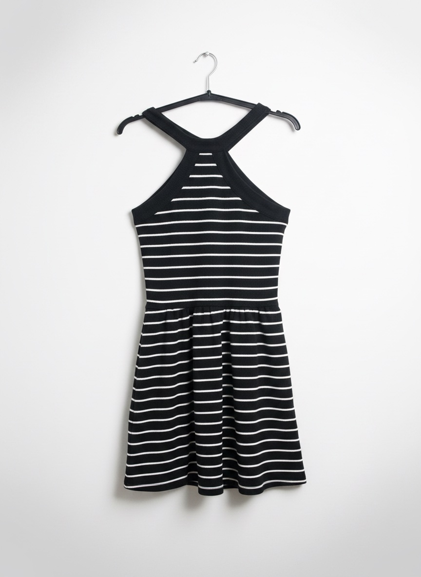 Robe noire avec des lignes blanches.