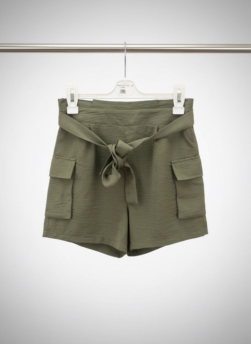 Short vert avec un cordon de serrage et deux poches.