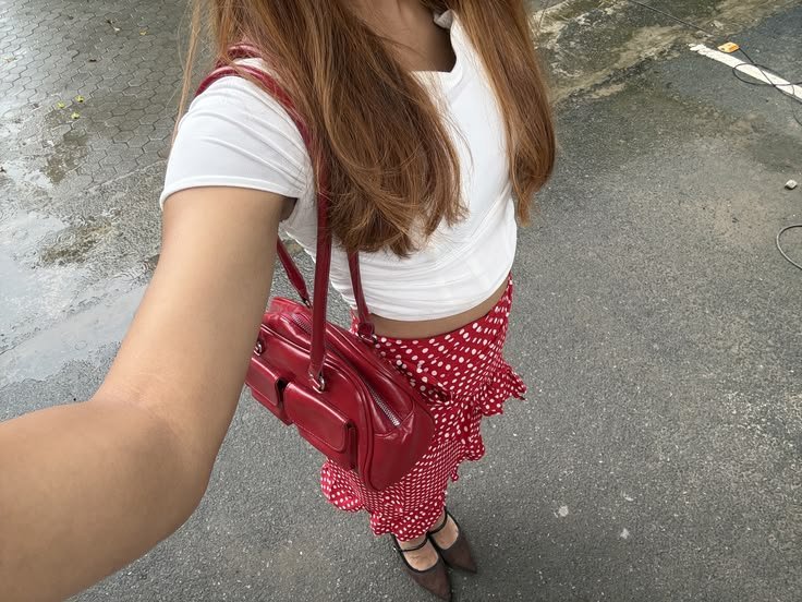 Red vintage polka dot midi skirt