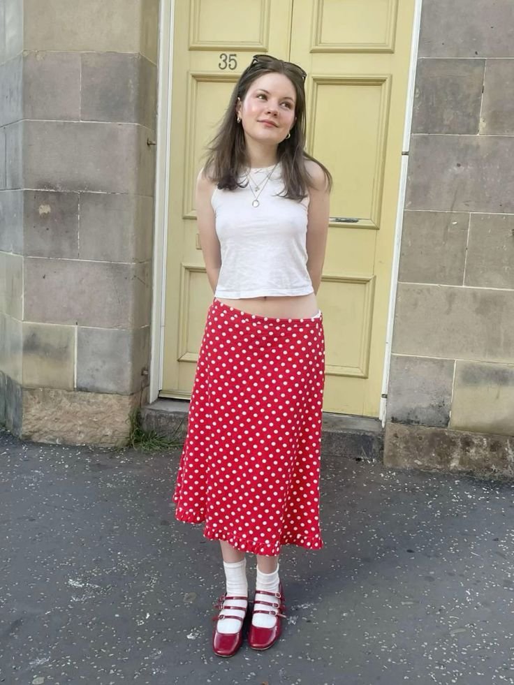 Red vintage polka dot skirt