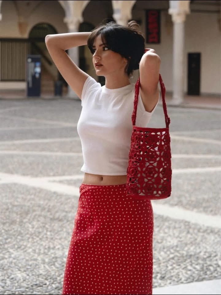 Red vintage polka dot midi skirt
