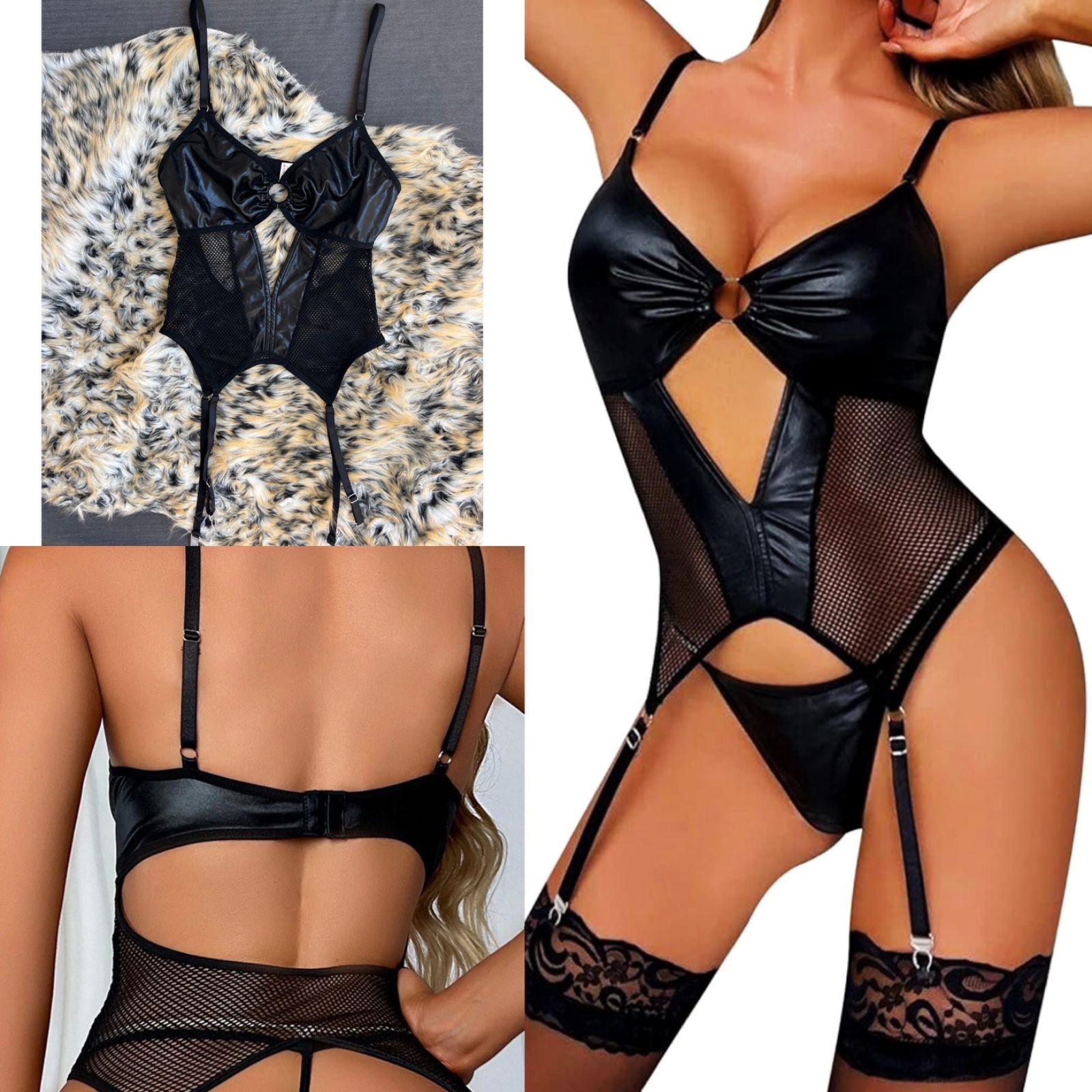 Body pour femme effet mouillé dos nu bretelles spaghetti Top Ouvert 