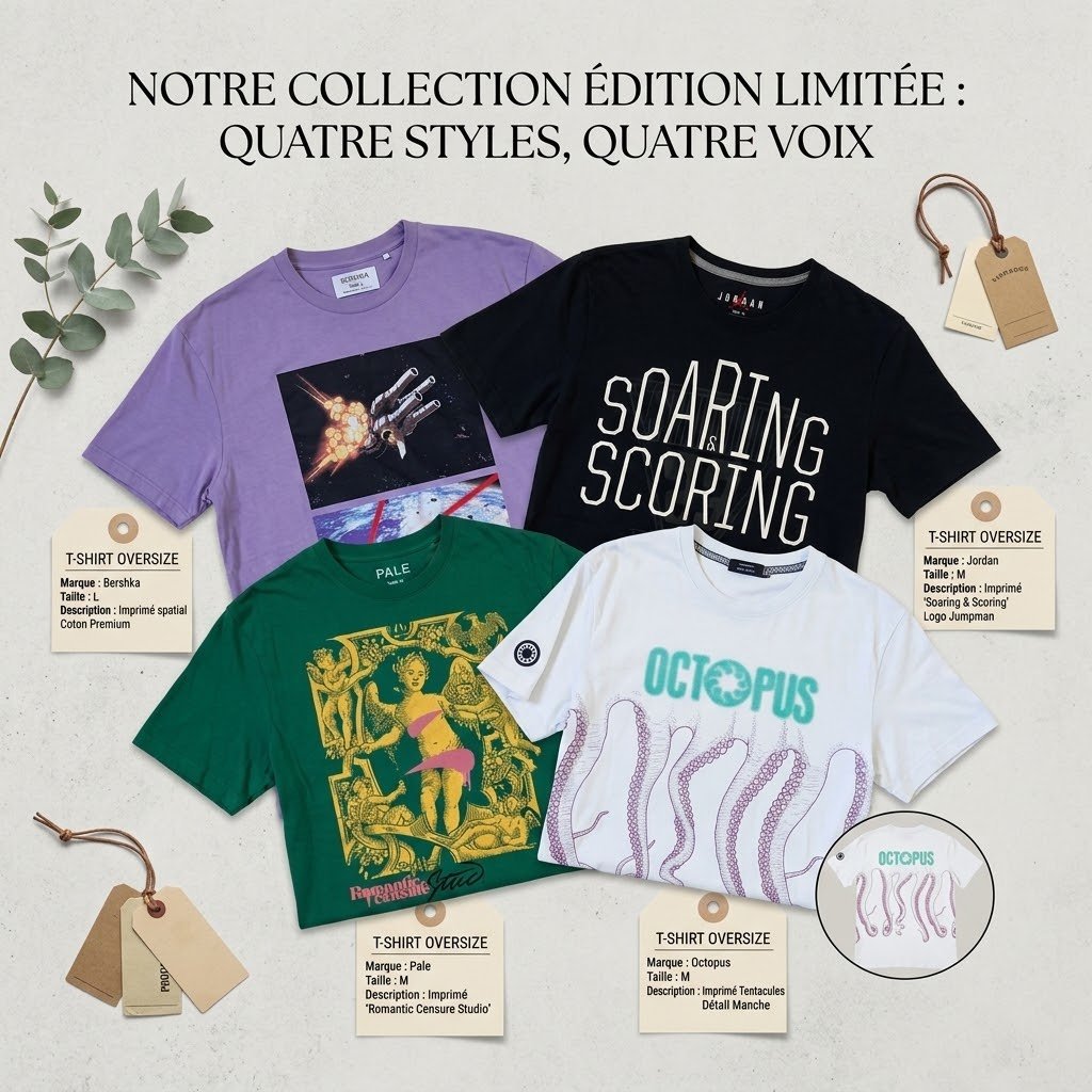 Lot de 4 T-shirts oversize de marque Bershka Jordan pull&bear octopus  taille M 