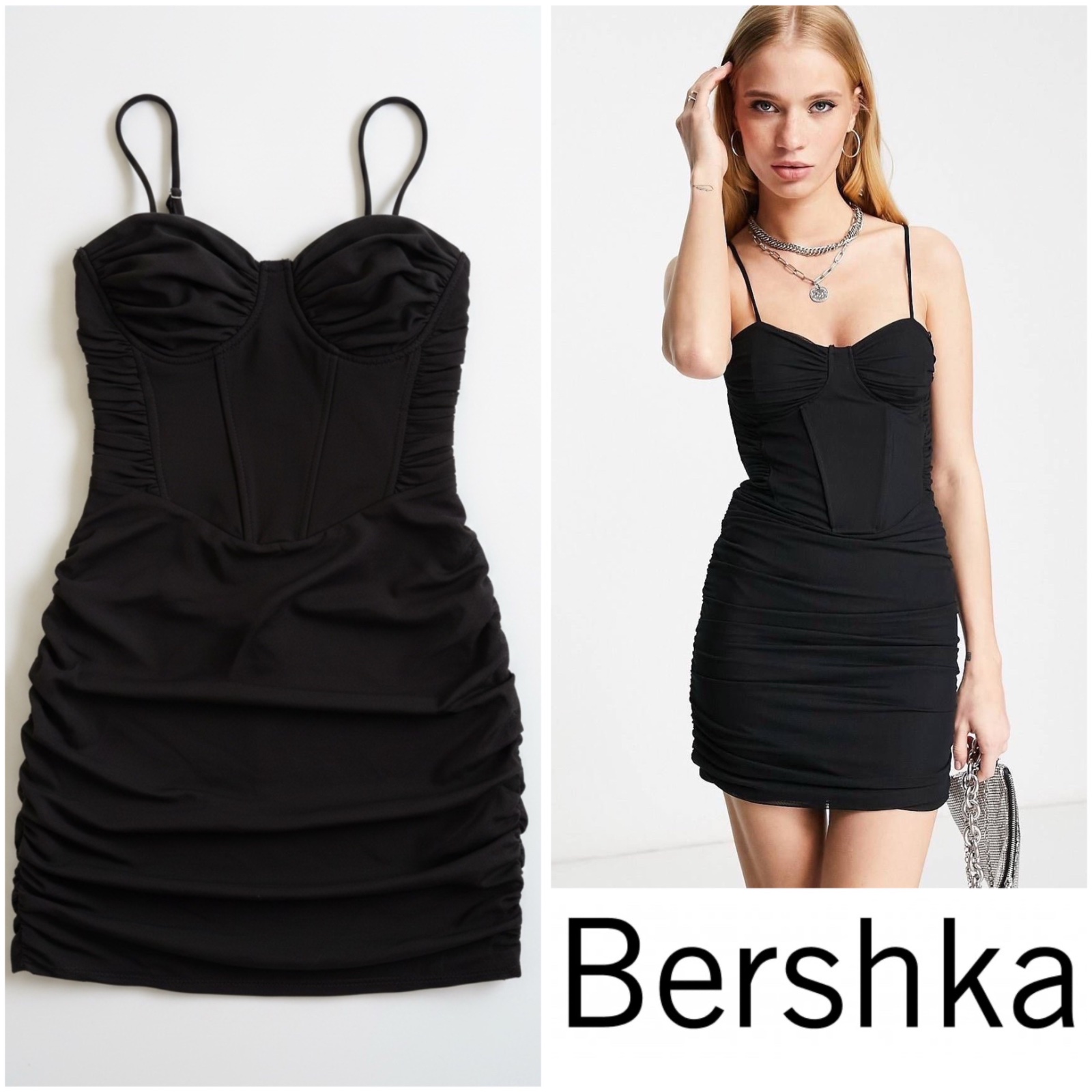 Robe courte froncée Bershka - Style Corset Noir