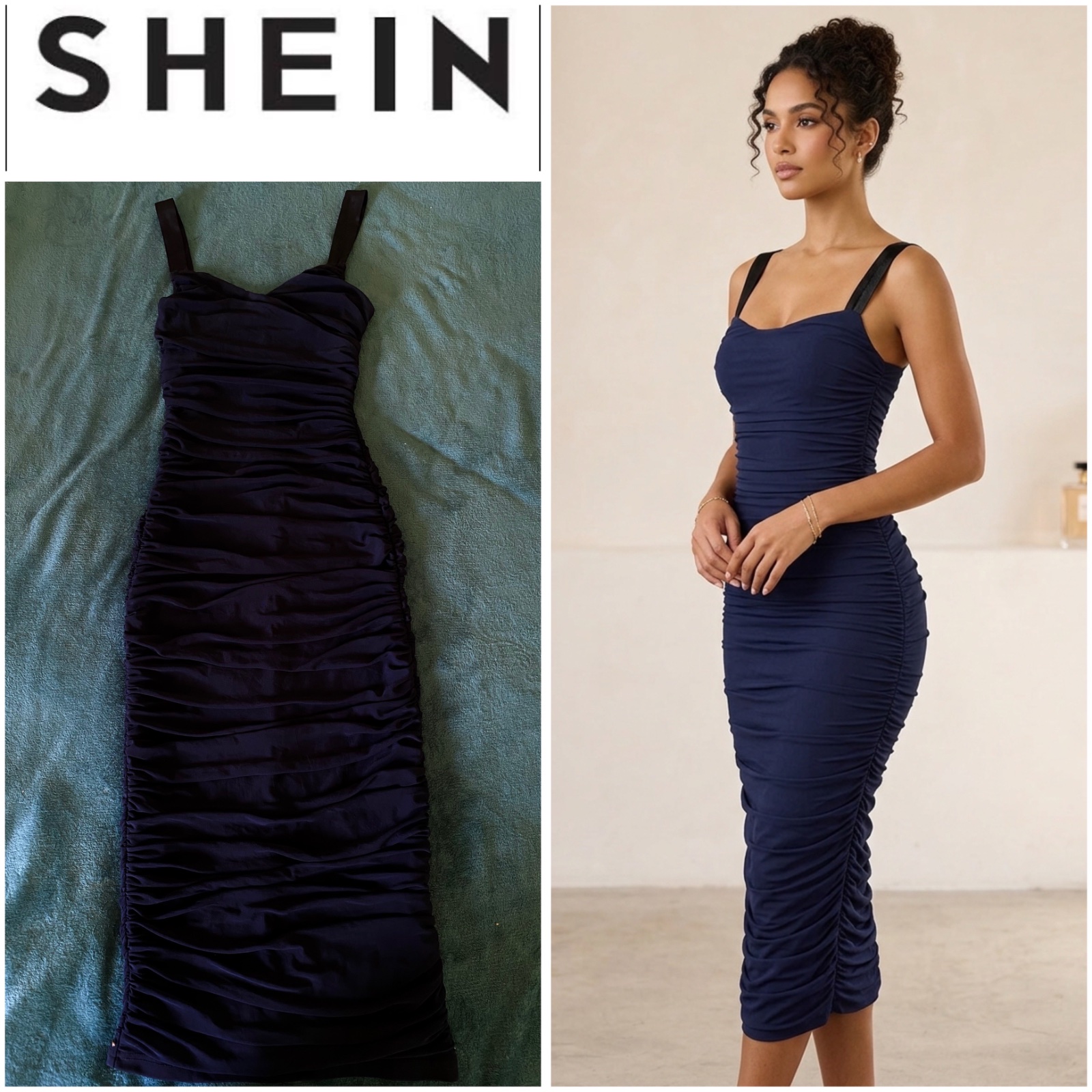Robe mi-longue froncée SHEIN - Bleu Marine - Neuf/Très bon état