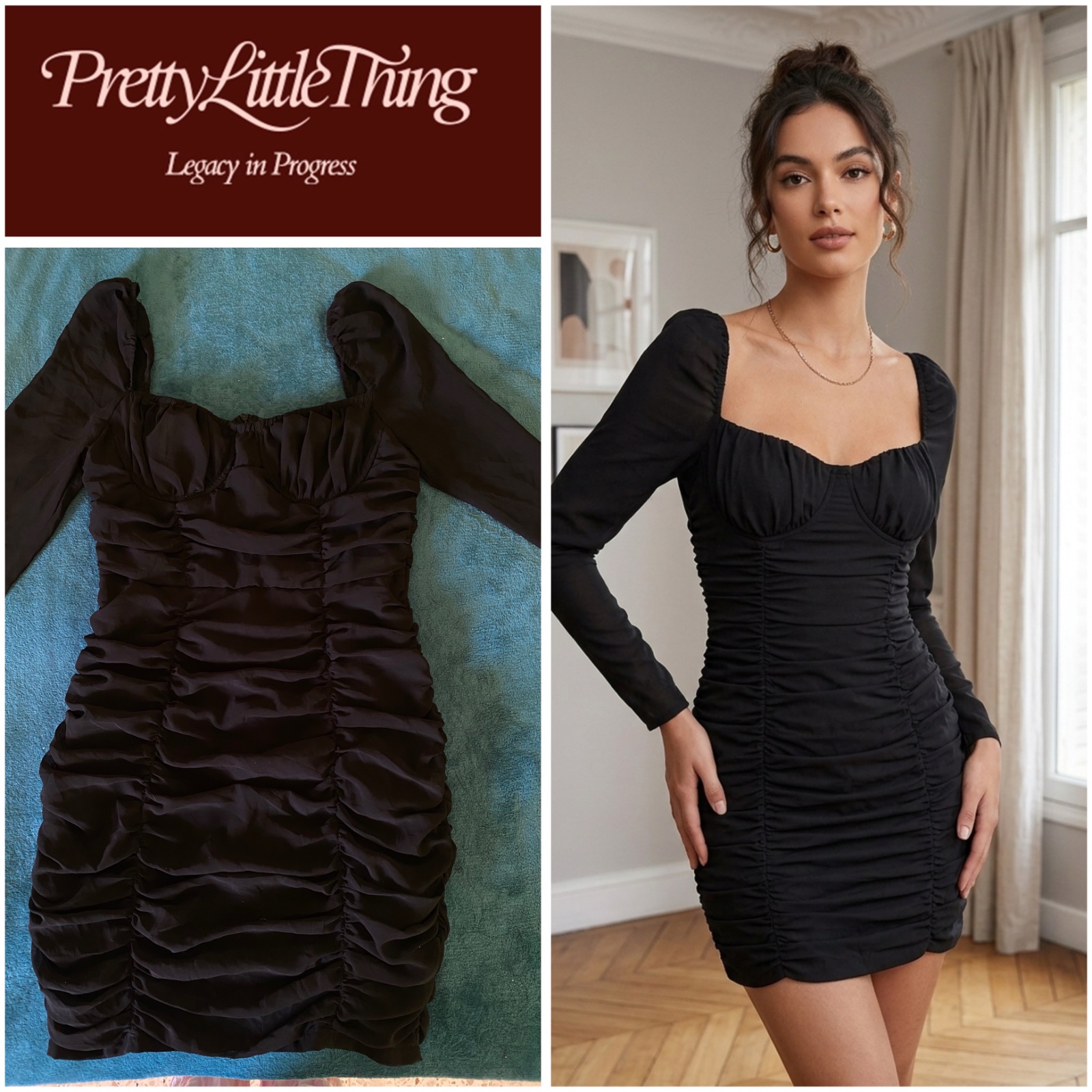 Robe courte noire froncée PrettyLittleThing
