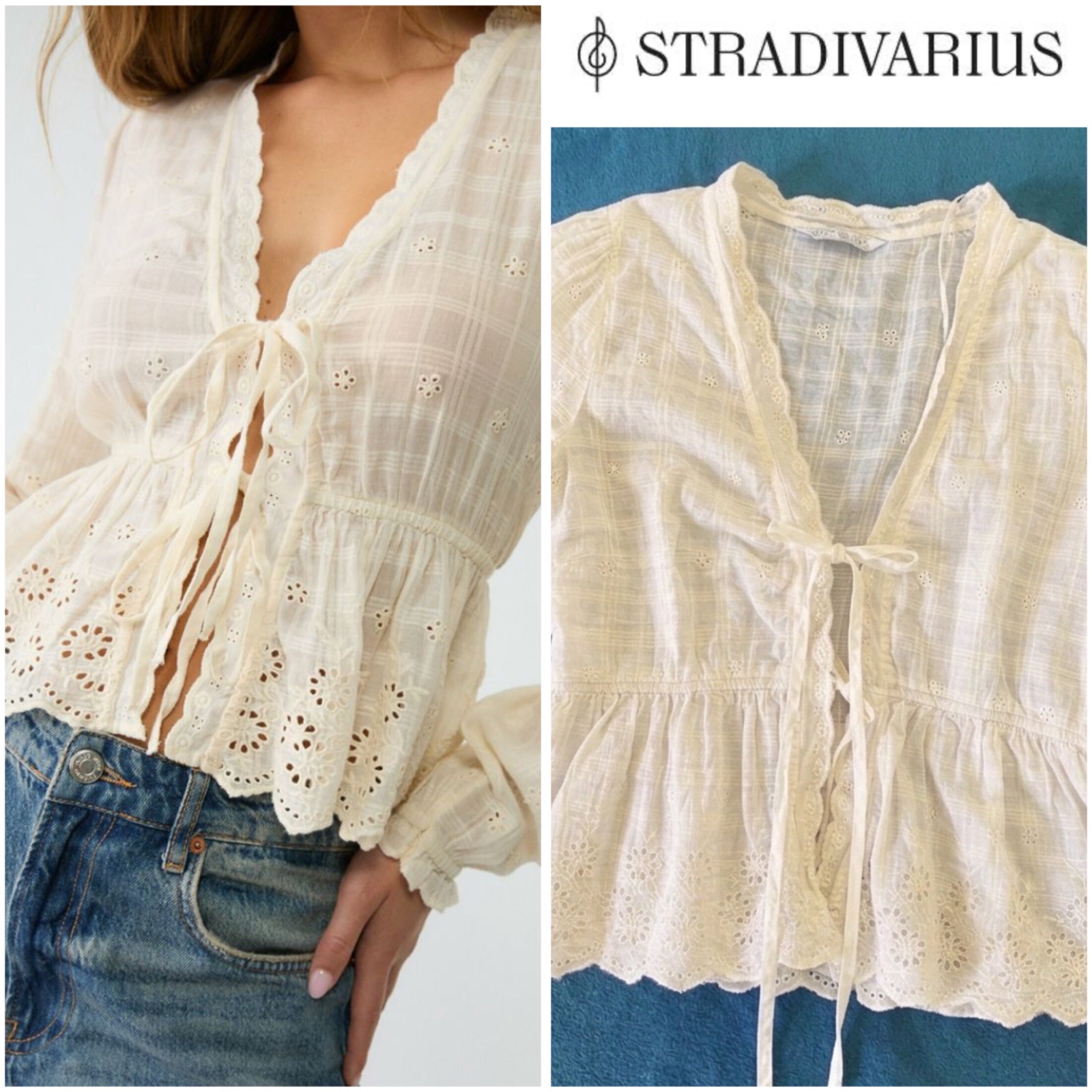Blouse Stradivarius bohème chic - Broderie anglaise taille( L/M)
