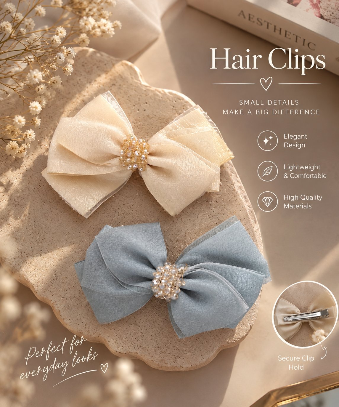 Two Elegant bow hair clips
