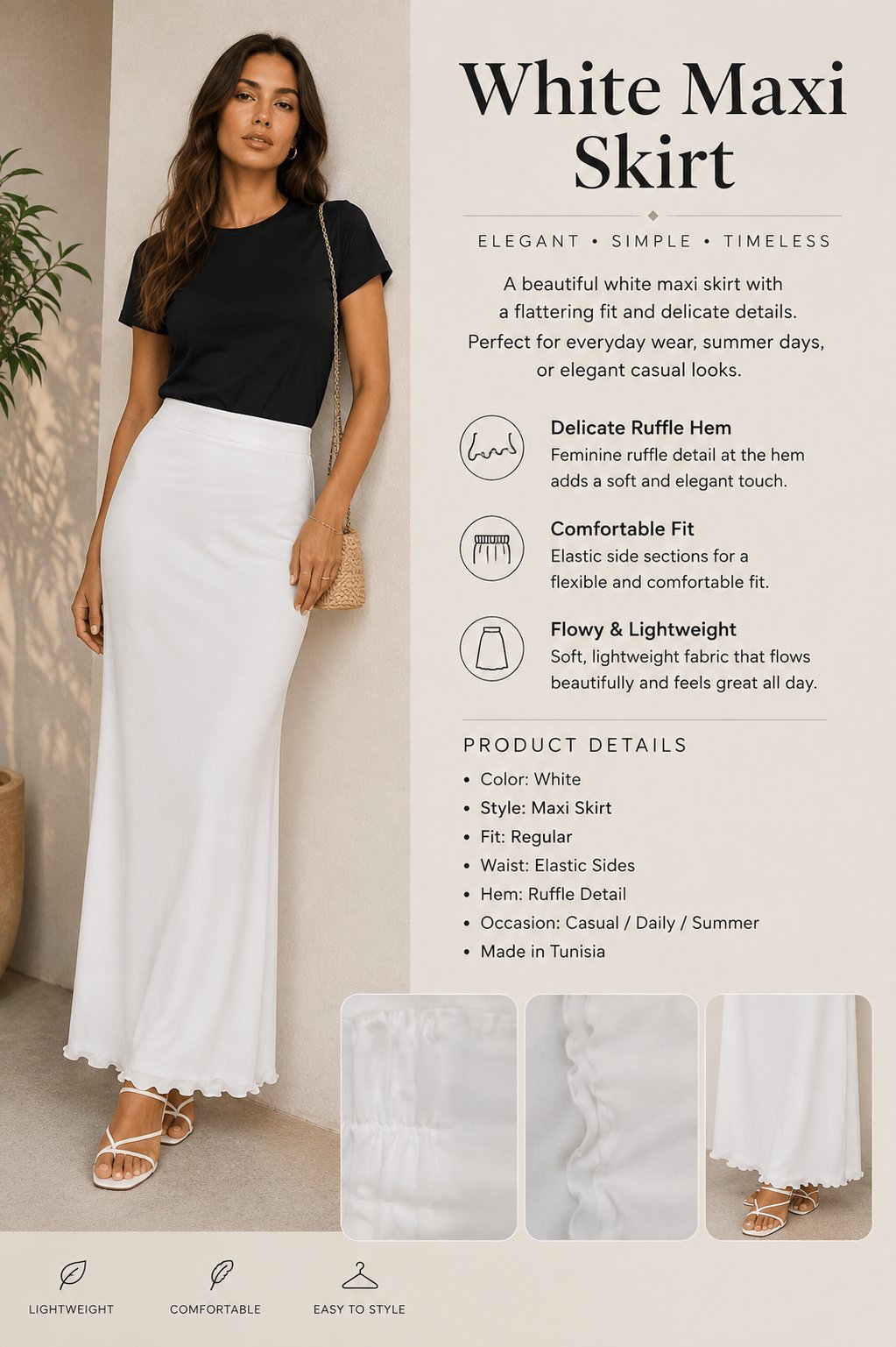 White ruffle maxi skirt 