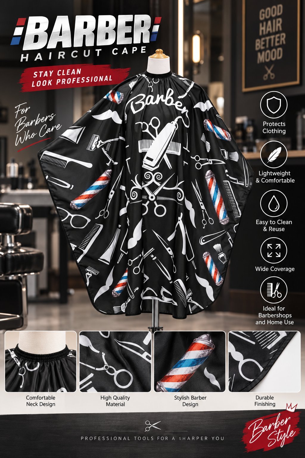 Professional barber haircut cape