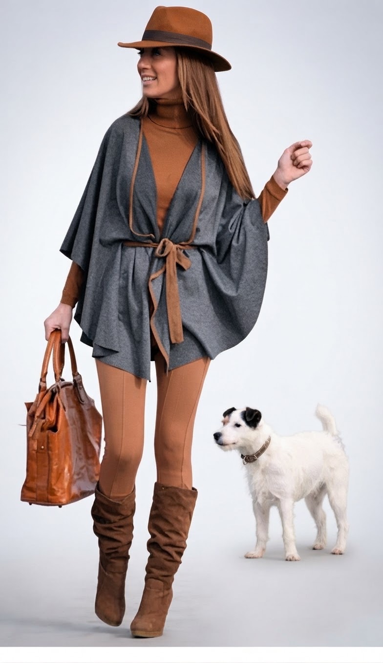 Poncho gris-marron