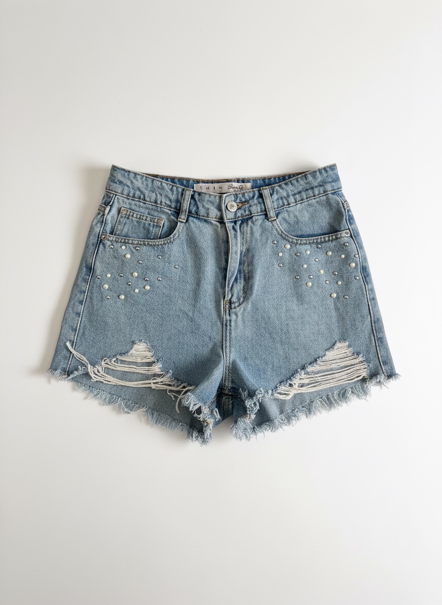 Short en jean Denim Co ( Primark )à perles et franges - Taille 40 EUR