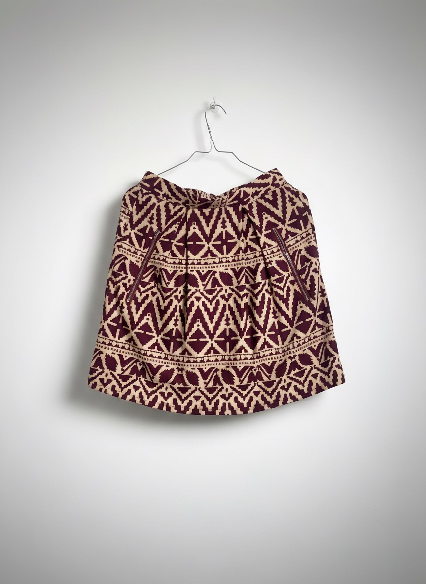 Jupe mini plissée à motif aztèque bordeaux et crème - Unic Scout