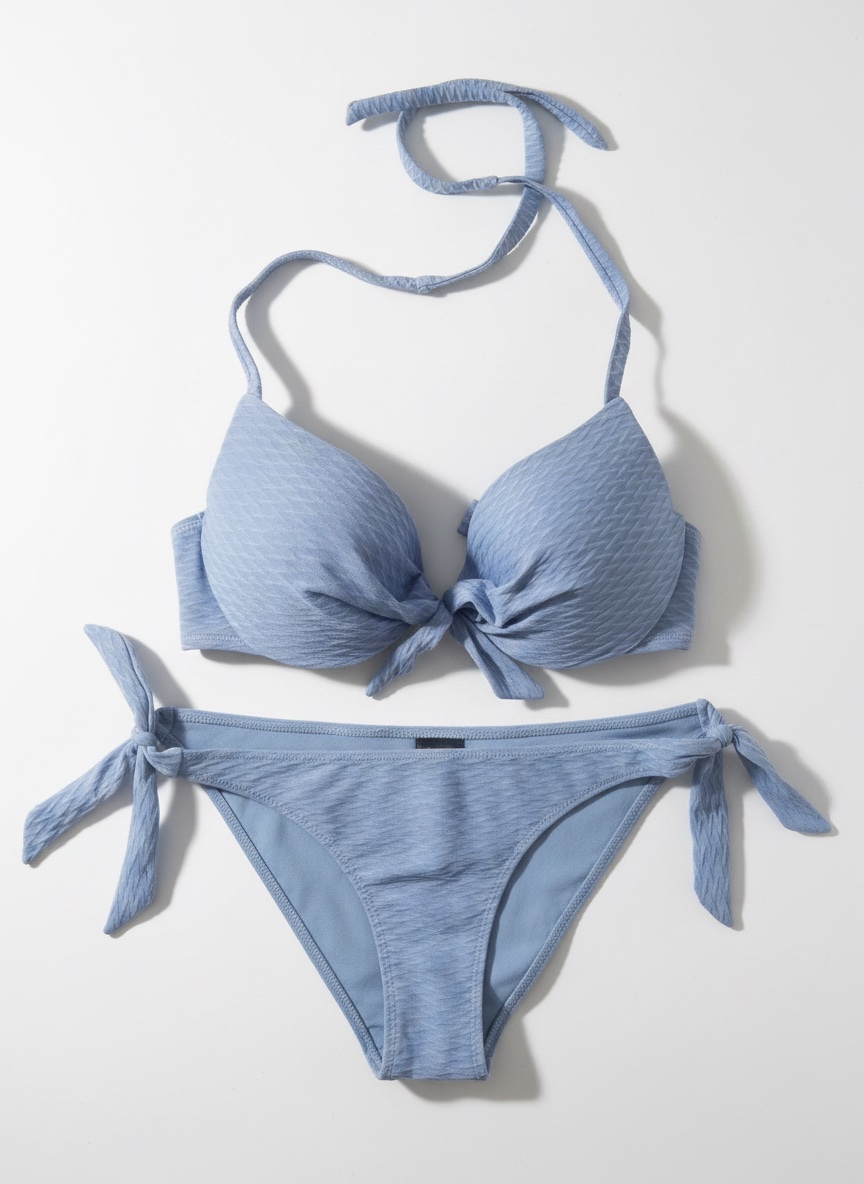 Bikini 2 pièces bleu H&M - Haut rembourré & Bas à nouer"