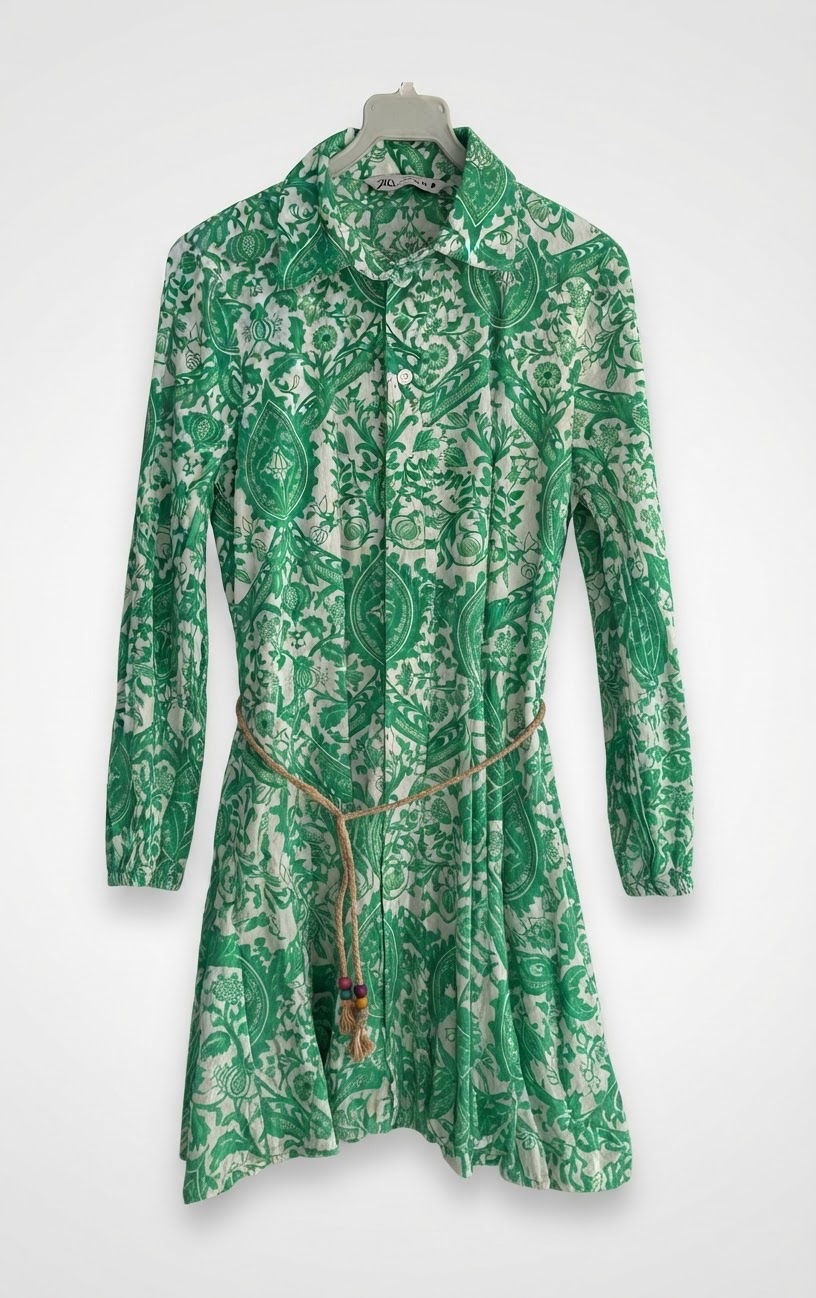 Robe chemise imprimée vert et blanc Zara - Style Boho Chic