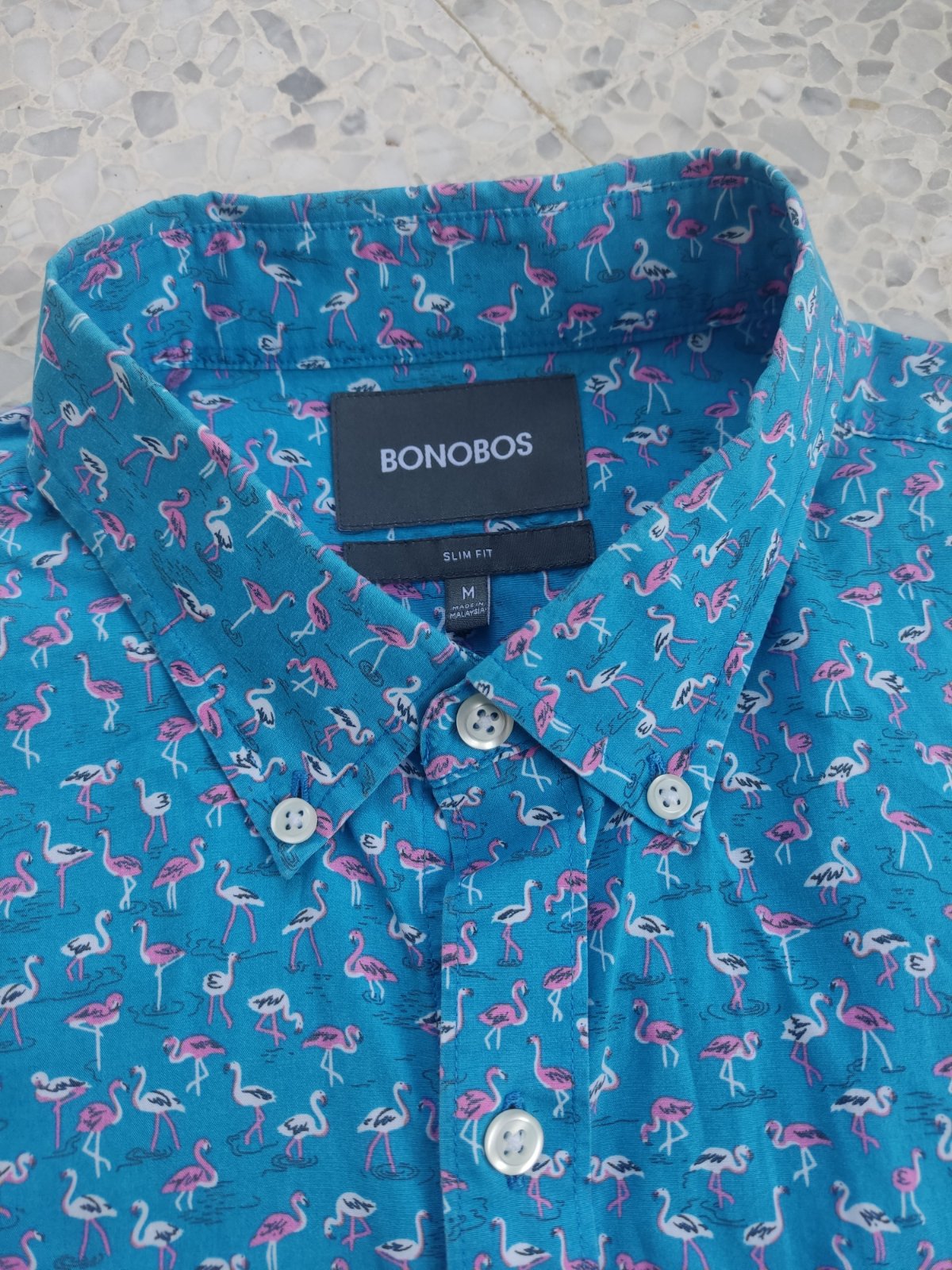 Flamingo Print Short Sleeve Button Up Shirt