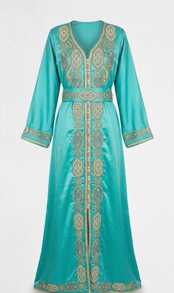 Kaftan marocain  en vert d'eau