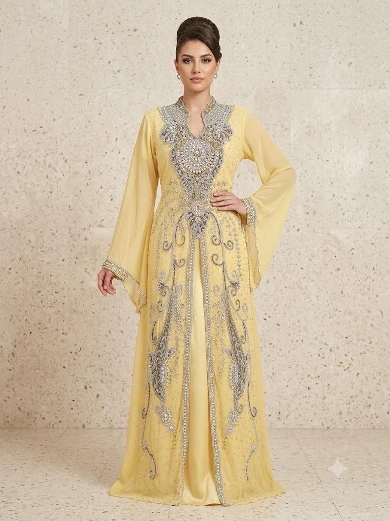 Caftan  soirée jaune pastel