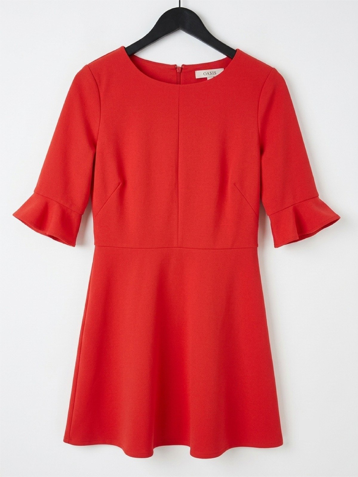 Robe Courte Rouge Évasée à Manches Volantées – OASIS