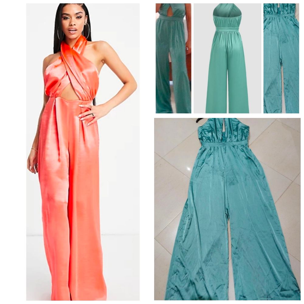 combinaison satin vert turquoise