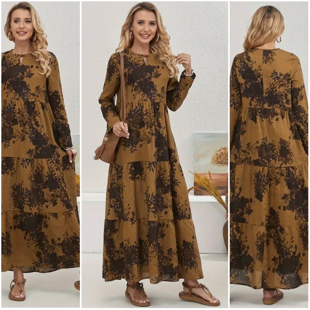 Robe fleurs ton marron