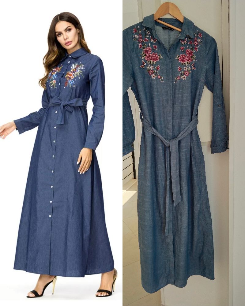 robe en jean et fleurs