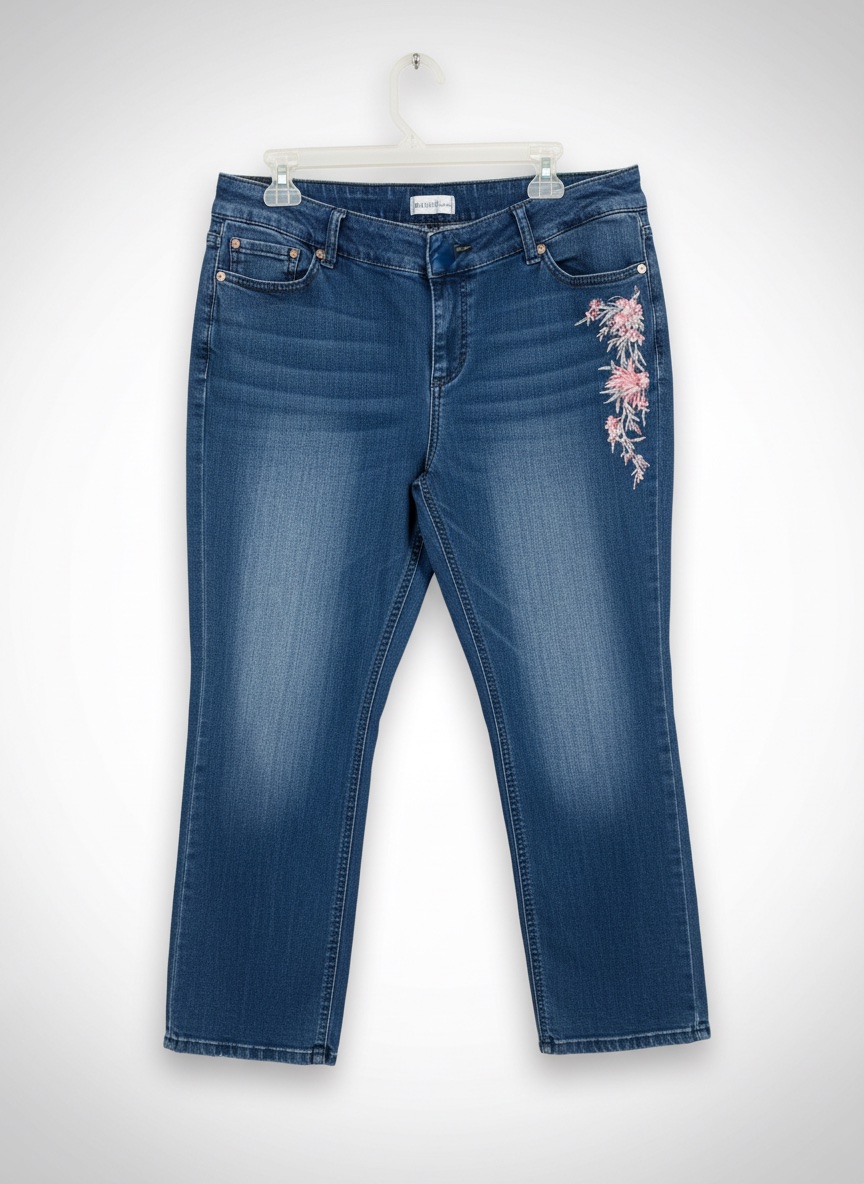 Pantacheville en jean detail fleurie XL pour 44