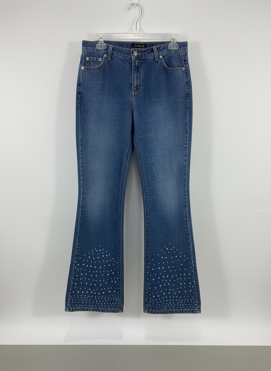 Jean curvy M large details en paillettes tendance