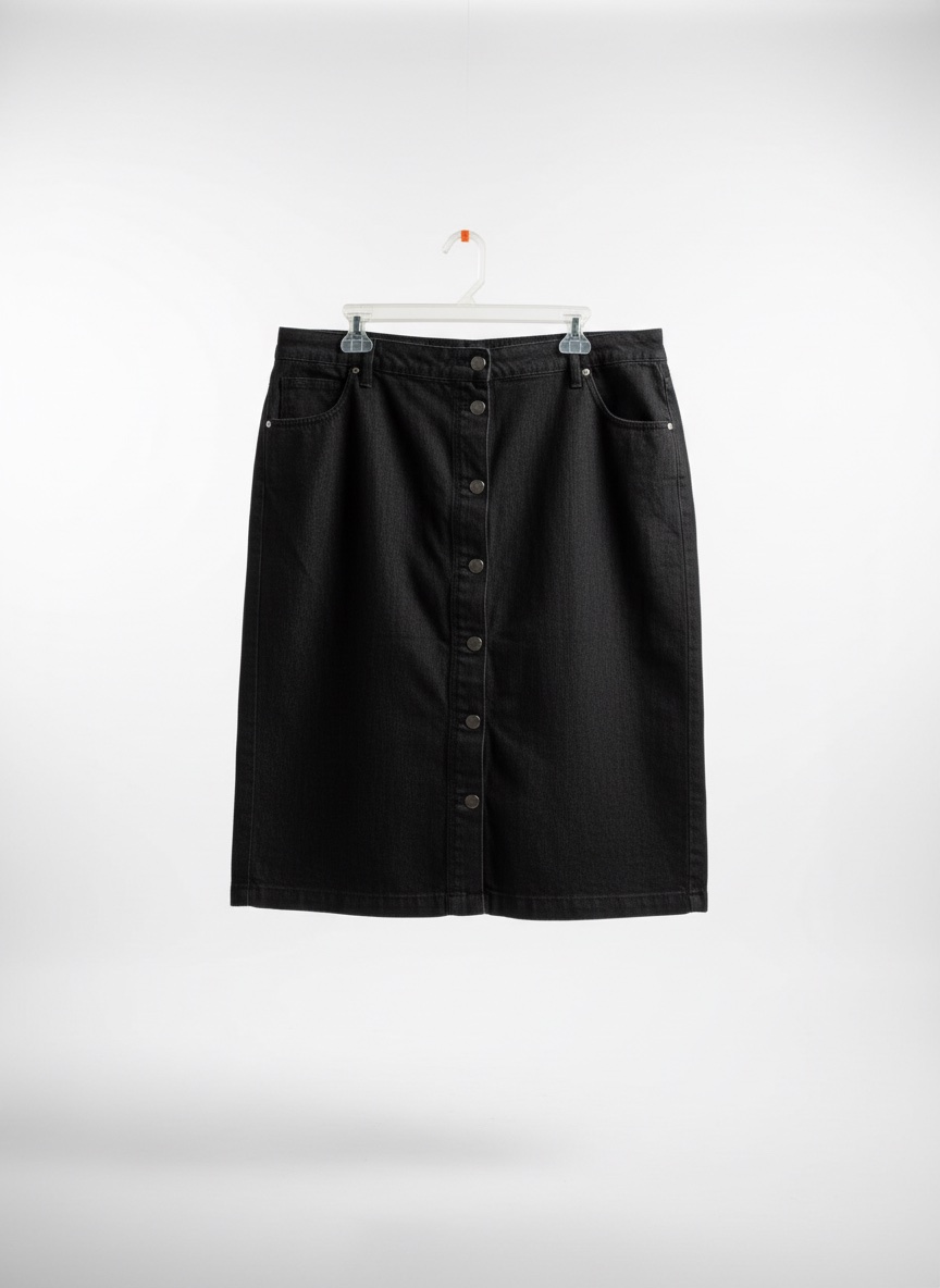 Une jupe en jean noir avec des bouttons 