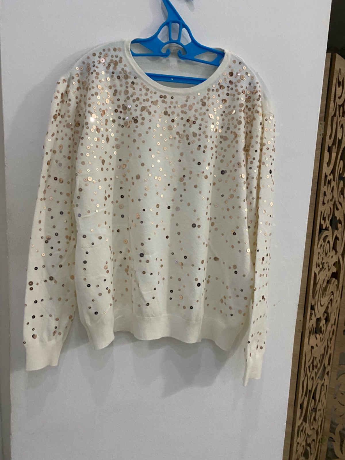 Pull tendance blanc detail rose