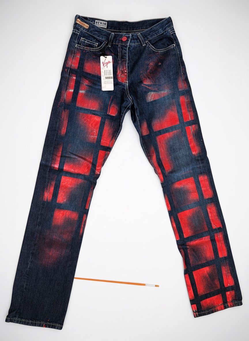 Jean Virgin Denim Degeneration NEUF – Détails Rouges Métallisés (T34)