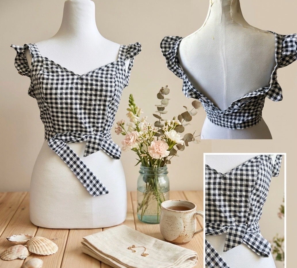 Haut crop top à carreaux vichy noir et blanc – SHEIN
